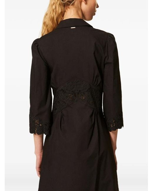 Twinset Black Midi Poplin And Broderie Anglaise Dress