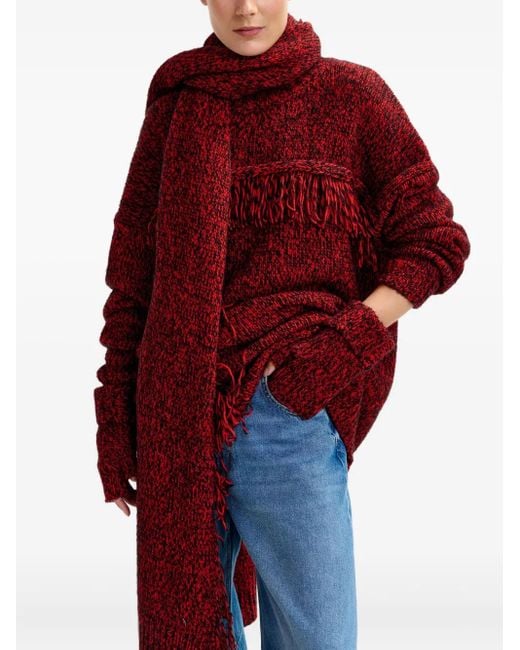 Essentiel Antwerp Red Fringe-Detail Blanket Scarf