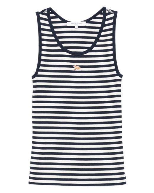 Maison Kitsuné Blue Striped Fox-Embroidered Top
