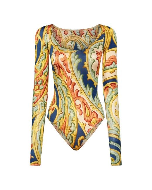 Wolford White Paisley-Print Long-Sleeve Bodysuit