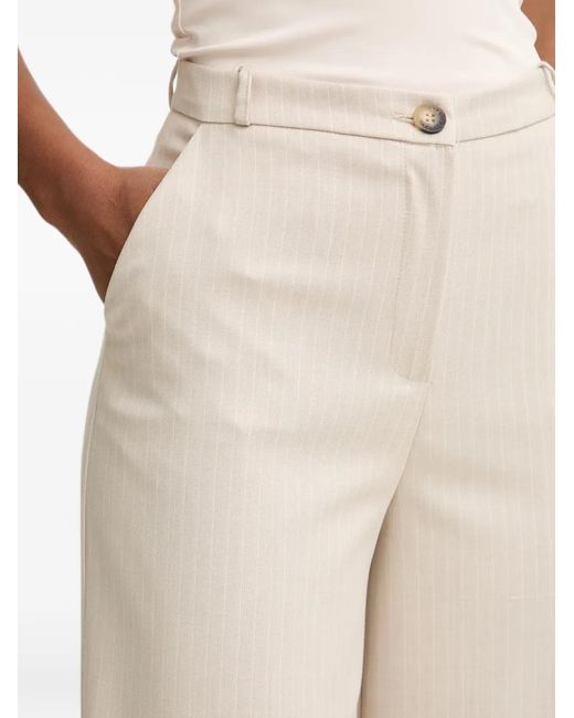 Haveone Natural Pinstripe-Pattern Wide-Leg Trousers