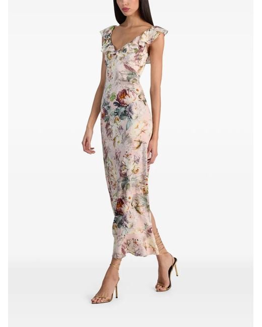Alice + Olivia White Gemma Floral-Pattern Midi Dress