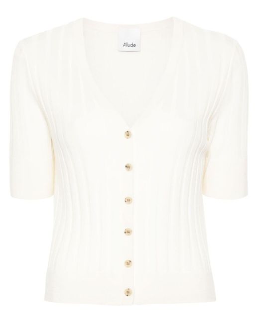 Allude White Gerippter Cardigan