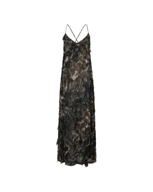 Roberto Cavalli White Maxi Feather-Effect Lace Dress