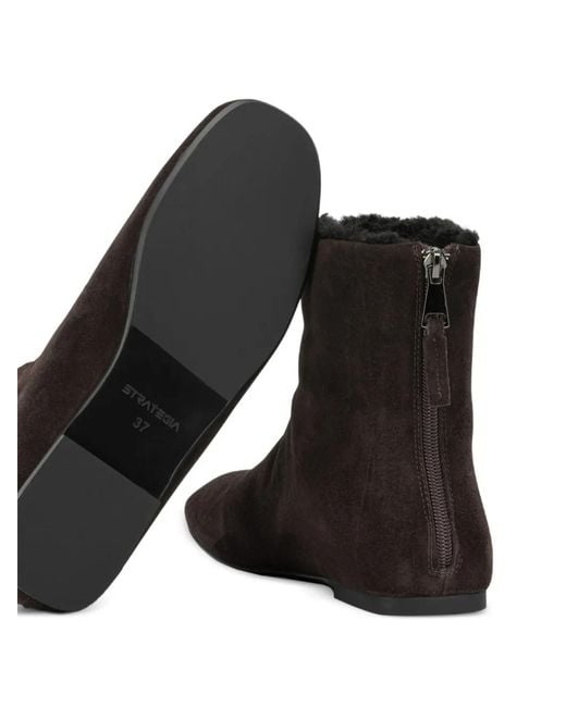 strategia shoes Black Suede Shearling-Trim Boots
