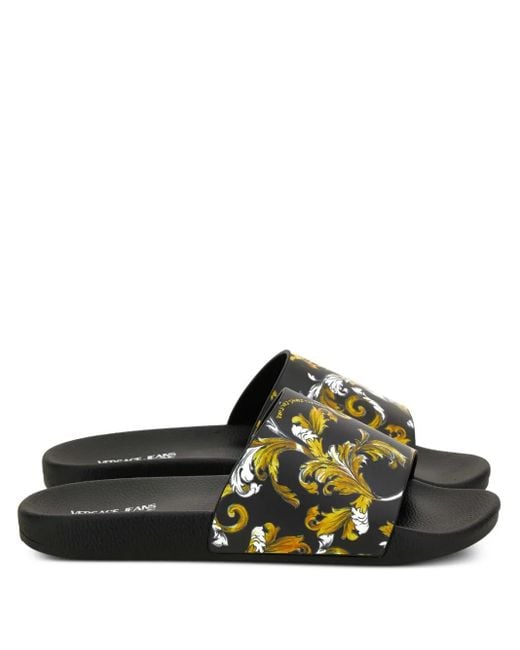 Versace Jeans Couture Black Barocco Slides for men