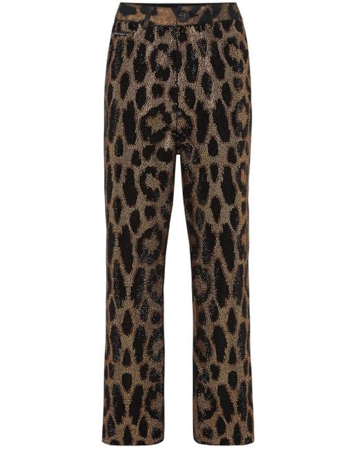 Philipp Plein Gray Crystal-embellished Leopard Jeans