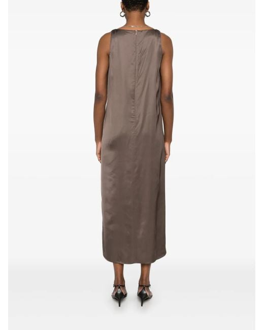 Peserico ビジュートリム サテンドレス Brown