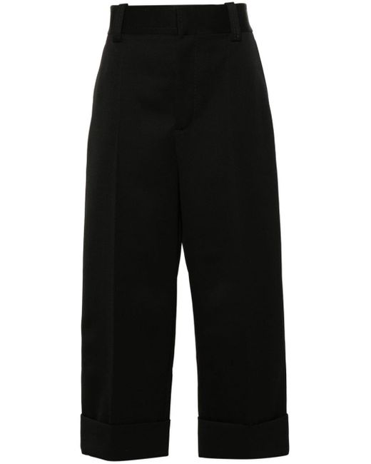 Bottega Veneta Black Straight-leg Cropped Wool Trousers