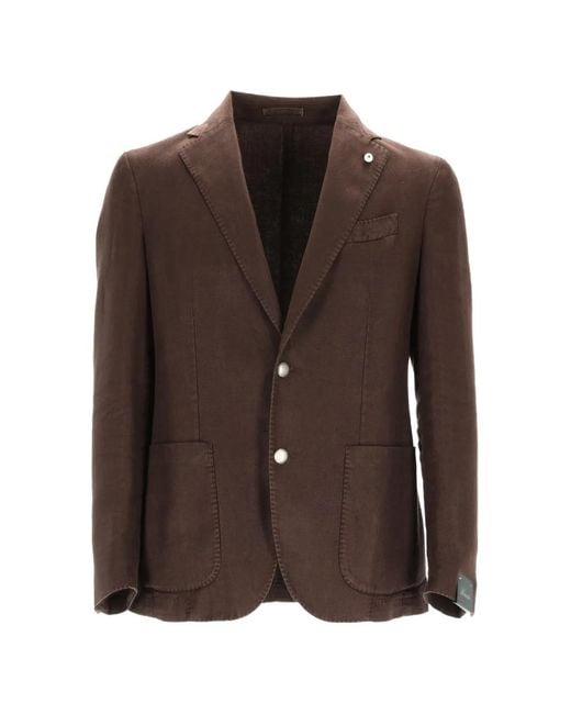 Brando Brown Herringbone-Weave Single-Breasted Blazer for men