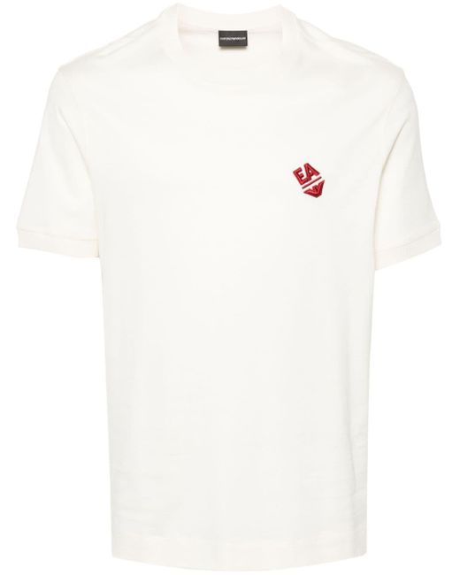 Emporio Armani White Logo-embroidered Cotton T-shirt for men