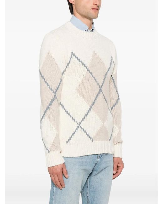 Eleventy Natural Diamond-Pattern Crew-Neck Sweater for men