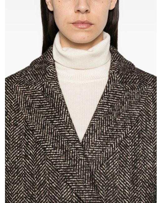 Tagliatore Brown Herringbone-Pattern Double-Breasted Coat