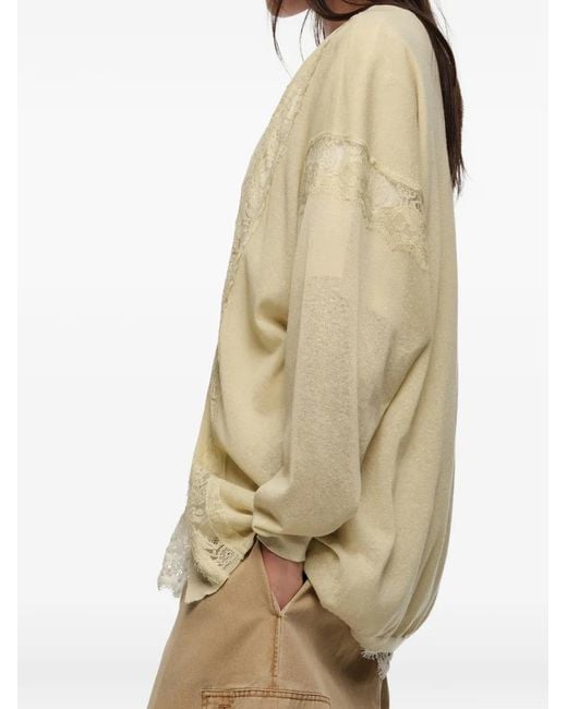 Bimba Y Lola Natural Lace-Trim Cardigan