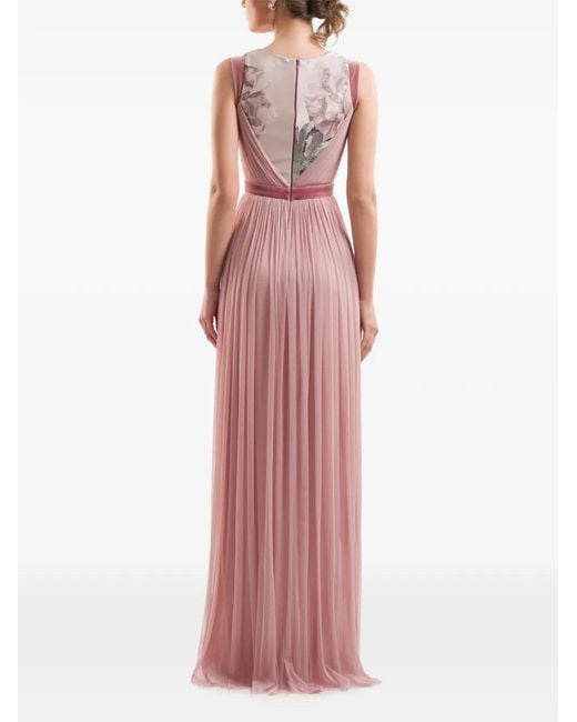 IMROSKA Pink Pandora 18 Plissé-Effect Bow-Detail Maxi Dress