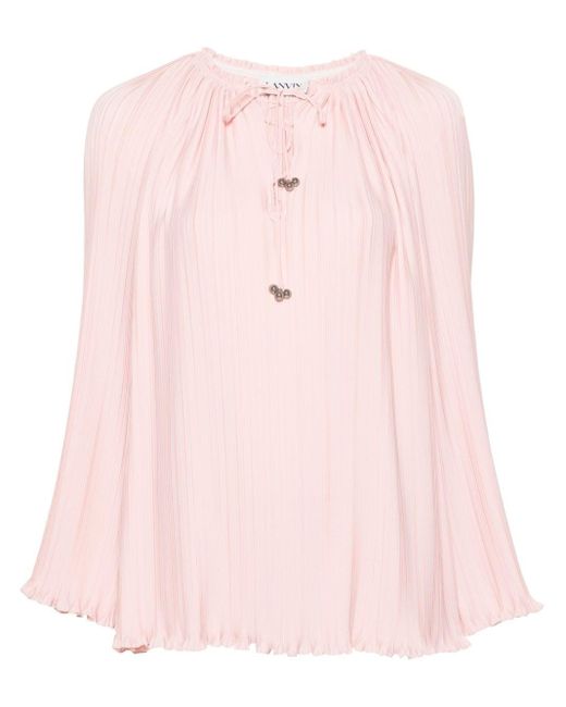 Lanvin Pink Long-sleeve Pleated Blouse
