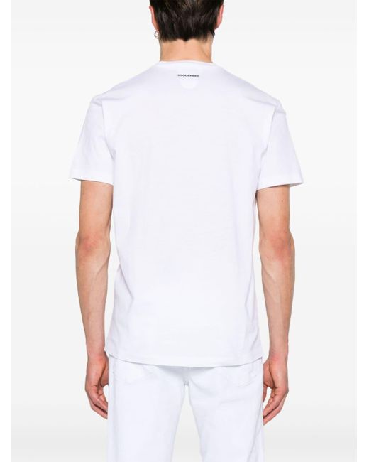 T-shirt en coton à ornements strassés DSquared² pour homme en coloris White