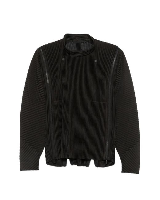Homme Plissé Issey Miyake Black Pleated-Texture Zip-Fastening Jacket for men