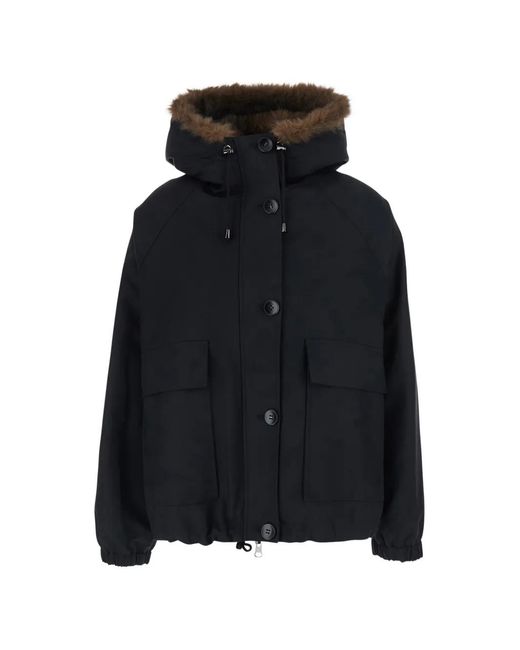 VALENTINI 1972 Black Faux-Fur Trim Hooded Jacket