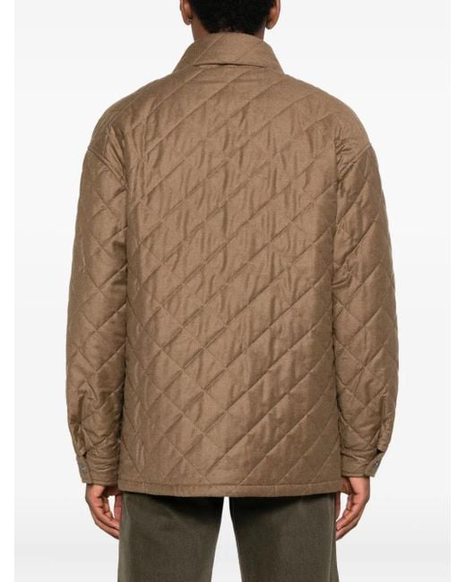 Ferragamo Brown Quilted Diamond-Pattern Jacket for men