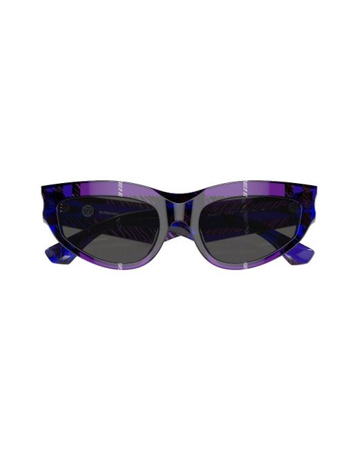 Burberry Blue Karierte Sonnenbrille mit Cat-Eye-Gestell