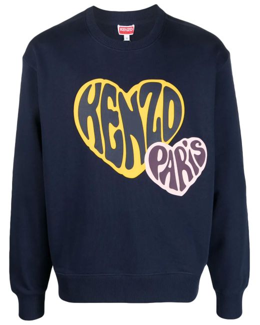KENZO Blue Logo-Print Cotton Sweatshirt for men
