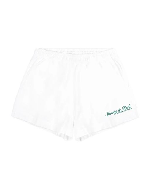 Sporty & Rich White Syracuse Disco Logo-Embroidered Shorts