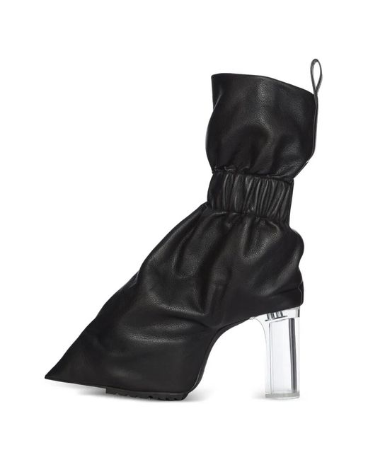 Rick Owens Black Ruched Leather Ankle Boots