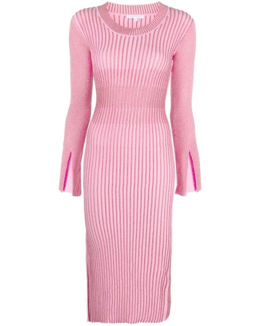 Patrizia Pepe Pink Lurex-detail Ribbed-knit Maxi Dress