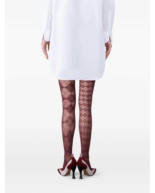 Thom Browne Red Argyle-Pattern Sheer Tights