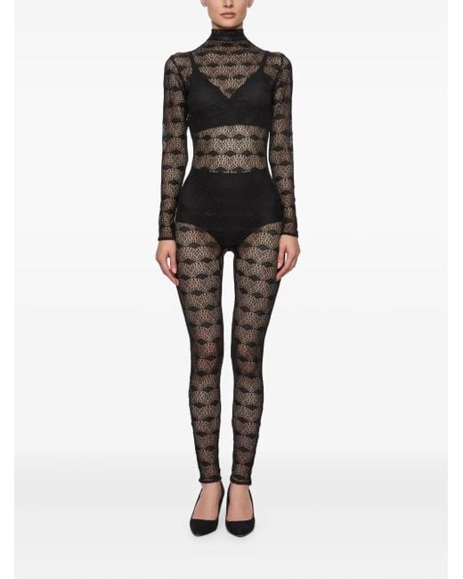 Atu Body Couture Black Mock-Neck Lace Jumpsuit