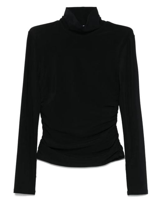 Patrizia Pepe Black Turtleneck Gathered-Waist Top