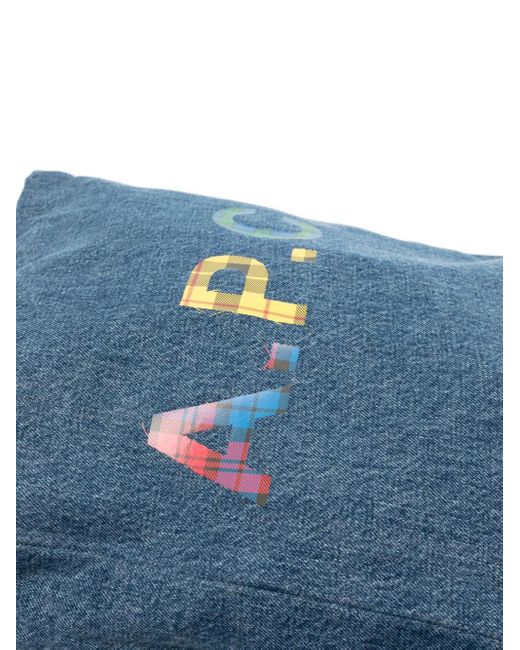 A.P.C. Blue Logo-Print Denim Tote Bag