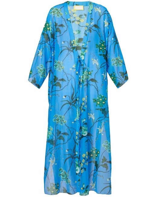 Erdem Blue Floral-print Cover-up Dress