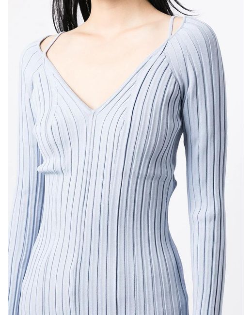 Proenza Schouler Blue V-neck Ribbed-knit Top