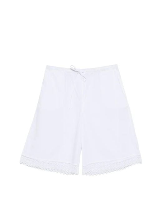 THE NINA STUDIO White Lace-Detail Drawstring Shorts