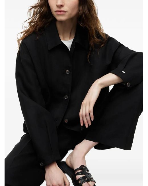 Tommy Hilfiger Black Elasticated-Hem Button-Up Jacket