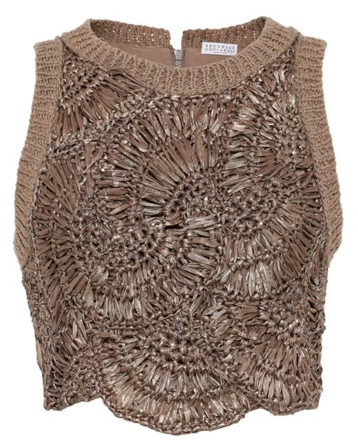 Brunello Cucinelli Brown Opera Embellished Knitted Top