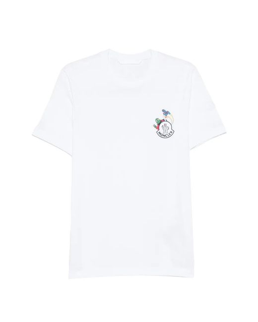 Moncler White Cartoon Logo Graphic T-Shirt for men