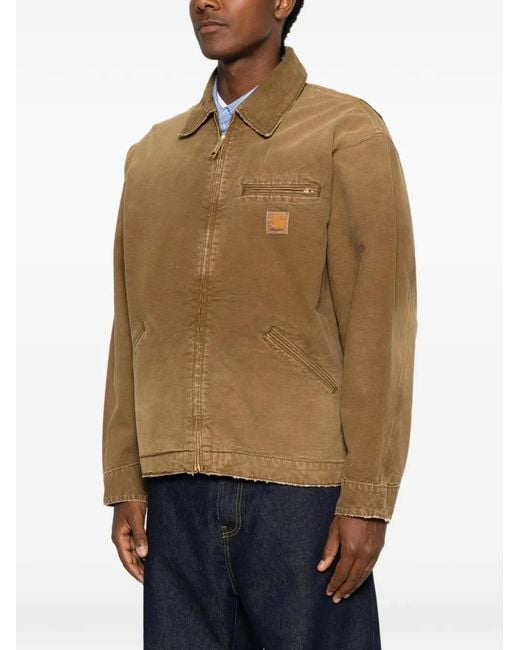 Carhartt Brown Logo-Patch Washed-Effect Jacket for men