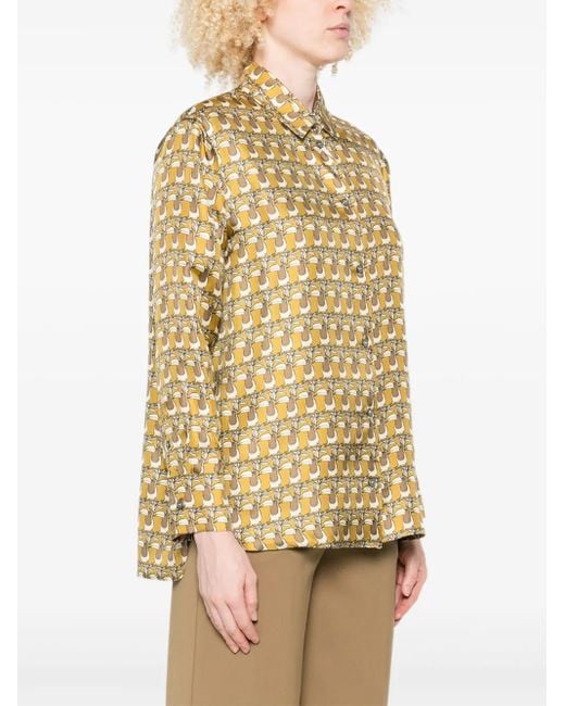 Max Mara Natural Printed Button-Down Silk Shirt