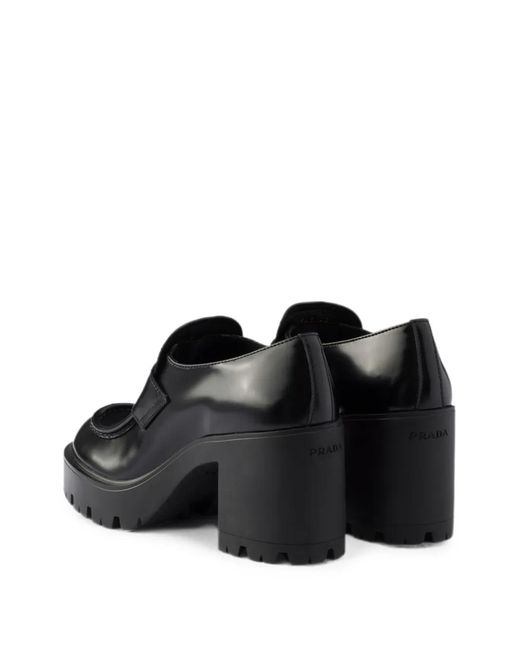 Prada Black Brushed-Leather Loafers
