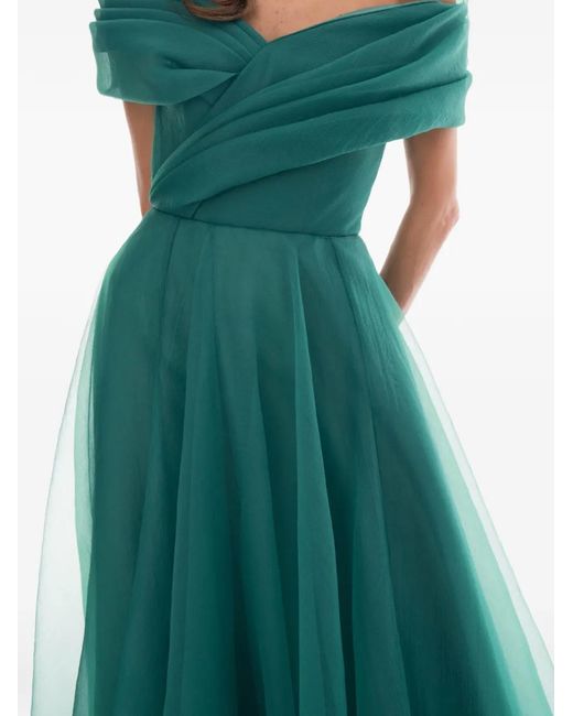 Ana Radu Green Off-Shoulder Draped Gown