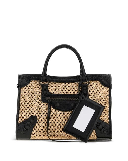 Balenciaga Black Small Le City Raffia Tote Bag
