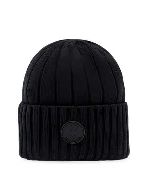 Save The Duck Black Logo-Patch Beanie Hat for men