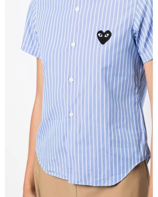 COMME DES GARÇONS PLAY Blue Striped-Print Short-Sleeved Shirt