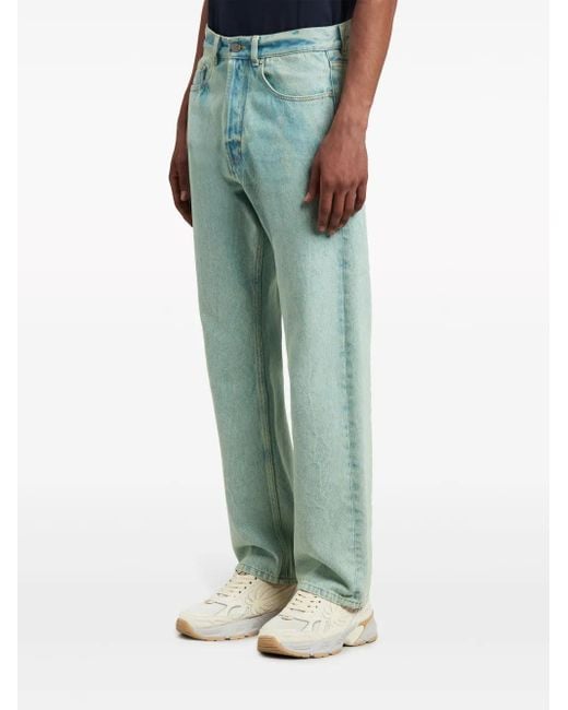 Palm Angels Blue Embroidered Denim Straight Pants For for men