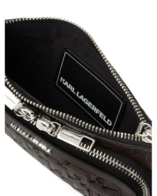 Karl Lagerfeld Black Loom Embossed-Leather Belt Bag for men