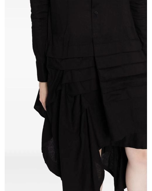 Yohji Yamamoto Black Asymmetric Ruffled Midi Shirtdress