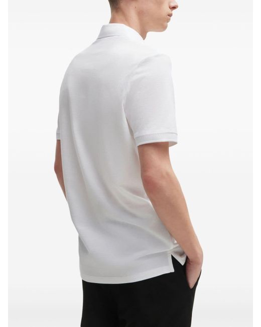 HUGO White Logo-appliqué Cotton Polo Shirt for men